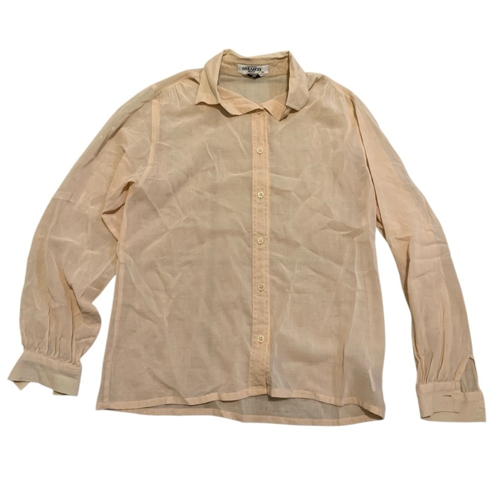 VINTAGE La Mode SMARTI Blouse | Made in WEST GERMANY | 100% Cotton Sheer Peach M